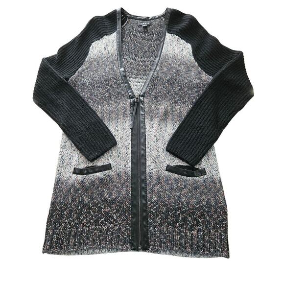 Anthropologie Trouve Zip-Up Ombre Cardigan Faux Leather Trim Size M - Picture 4 of 8